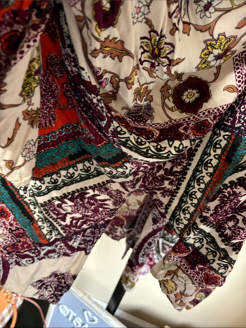 Gigio XL Cream Kimono Jacket with Burgundy, Teal & Rust Patchwork - Picture 5 of 11